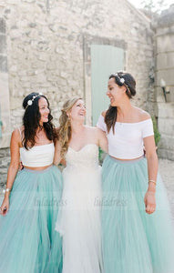Two Piece Bridesmaid Dresses, Turquoise Tulle Bridesmaid Dresses, Elegant Bridesmaid Dresses,BD98129