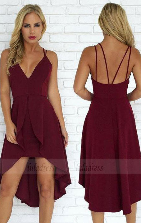 Sexy Straps Burgundy Short Prom Dress Homecoming Dress