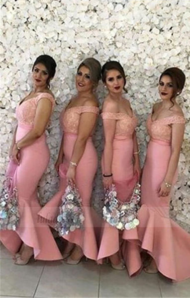 Pink bridesmaid dresses for fall wedding, Long bridesmaid dresses with lace, Elegant long prom party dresses,BD98274