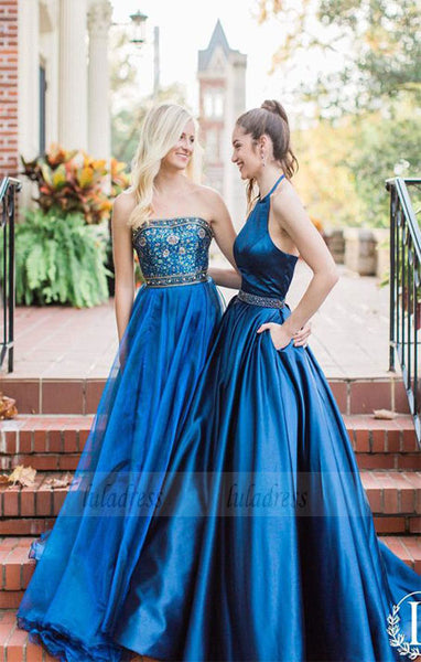 halter navy blue long prom dress,party dress,prom dress with pockets,BD98735