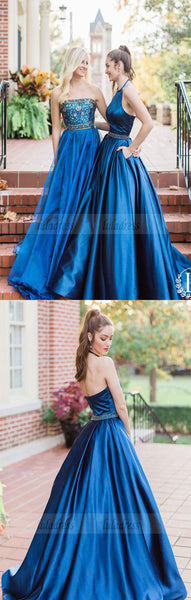halter navy blue long prom dress,party dress,prom dress with pockets,BD98735