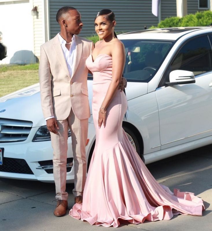 Elegant Sweetheart Pearl Pink Satin Ruffles Mermaid Prom Dresses luladress Elegant Sweetheart Pearl Pink Satin Ruffles Mermaid Prom Dresses luladress