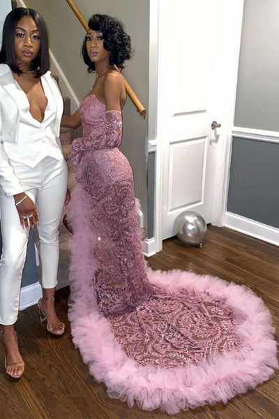 Sexy Dark Pink Tulle Prom Dresses|Sweetheart Deep Split Evening Gowns,PD21035