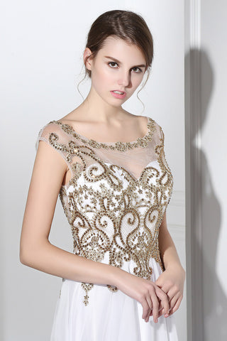 Chic White Chiffon Beaded Long Prom Dress