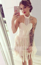 A-Line Halter Backless Homecoming Dress with Ruffles