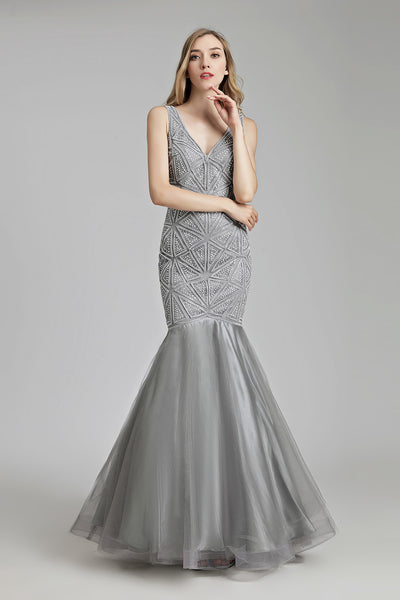 Luxury Long Mermaid V-neck Beaded Prom Dress, LX488
