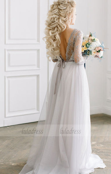 Long Wedding Dress, Chiffon Wedding Dress, Applique Wedding Dress,BD99616