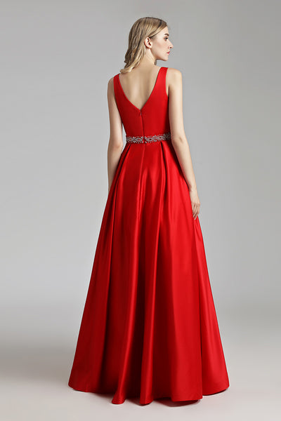 Simple Red A-line Long Prom Dress, LX491