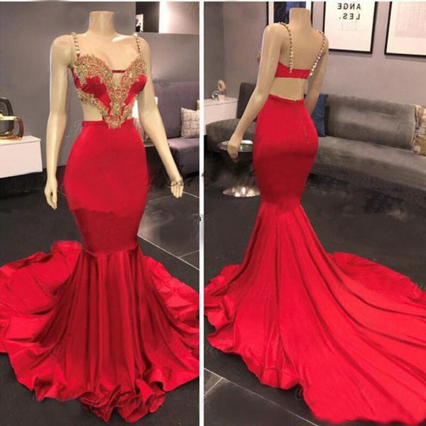 Sexy Red Mermaid Long Prom Dress With Lace Appliques,PD21001