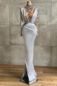 Elegant Long Sleeves Mermaid Long Evening Prom Dress With Appliques,BD93027