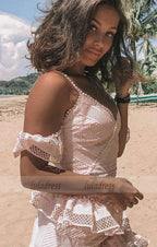 Short Pink Lace Homecoming Dress with Ruffles