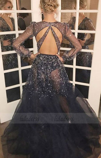 unique open back long sleeves party dresses, modest star runway long sleeves evening dresses,BD99655