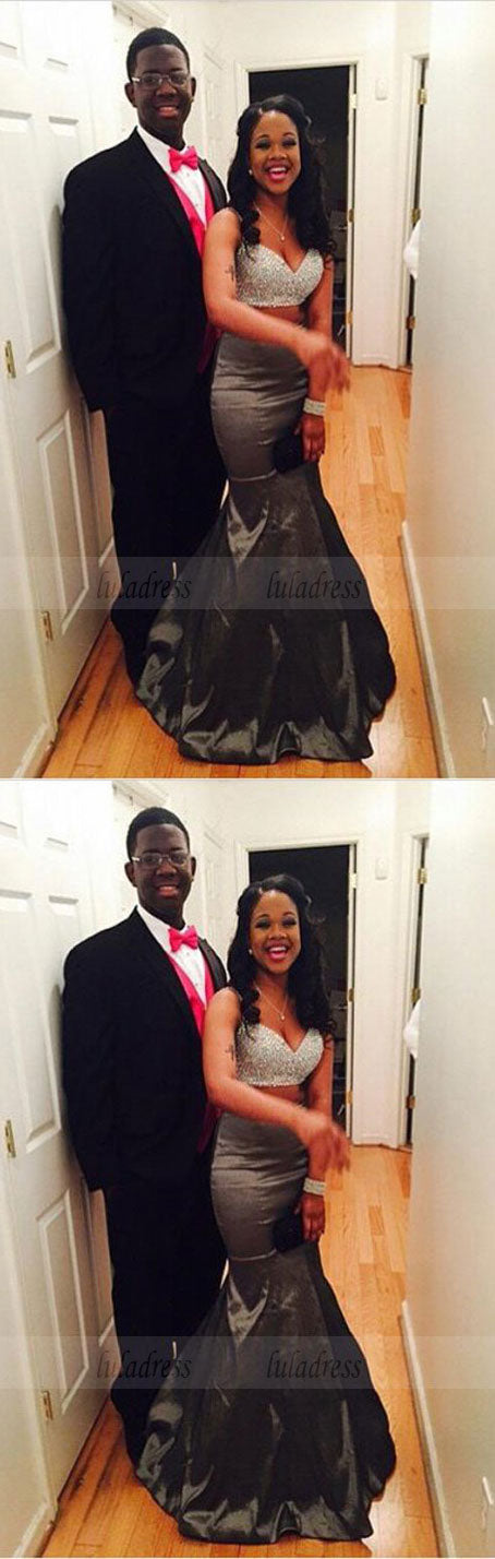 Beaded Mermaid Prom Dresses,Sweetheart Prom Dresses,Two Pieces Prom Dresses