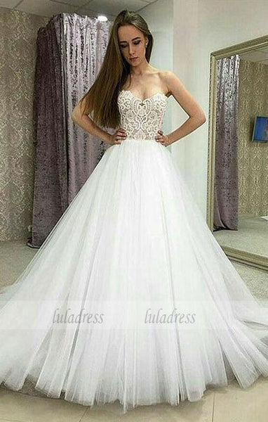 Strapless Sweetheart Lace Tulle Ball Gown Wedding Dress,BD99438