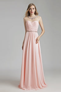 Light Pink Chiffon Simple Long Prom Dress, LX510