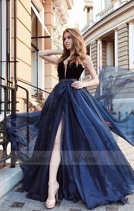 A-Line V-Neck Long Prom Dress Split Evening Dresses