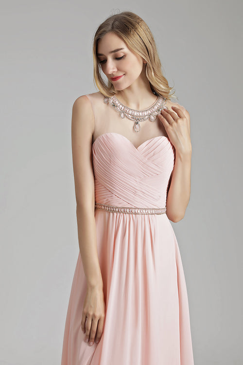 Light Pink Chiffon Simple Long Prom Dress  luladress