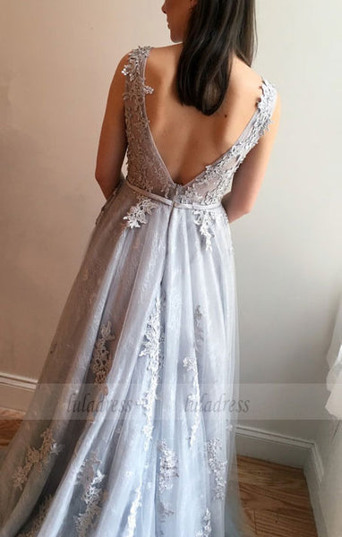 Gray Wedding Dress with Low Back,BD99439