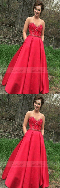 Satin Prom Dresses, Red A Line Prom Dress,BD99988