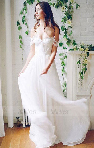 Off-Shoulder Wedding Dress, Lace Wedding Dress, Backless Wedding Dress