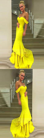 Off The Shoulder Prom Gown,Mermaid Prom Dress,Yellow Formal Dress