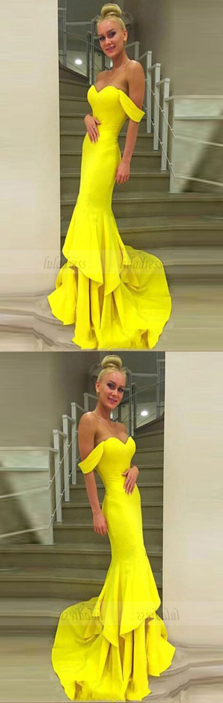 Off The Shoulder Prom Gown,Mermaid Prom Dress,Yellow Formal Dress