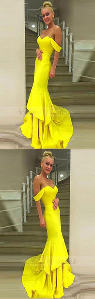 Off The Shoulder Prom Gown,Mermaid Prom Dress,Yellow Formal Dress,BD99900