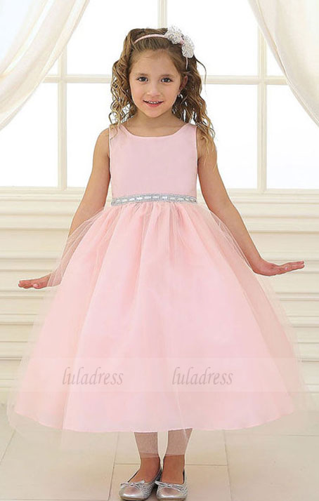 Cute Ankle Length Sparkly Sash Flower Girl Dresses