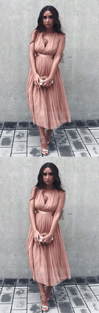 A-Line V-Neck Prom Dress, Criss-Cross Straps Tulle Prom Dress