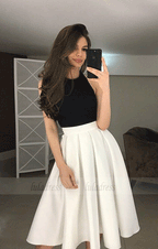 A-Line Halter Backless Tea-Length Ivory Homecoming Prom Dresses