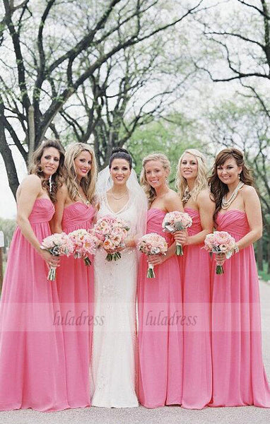 Custom Made Pink Ruched Sweetheart Neckline Floor Length Chiffon Bridesmaid Dress,BD99389