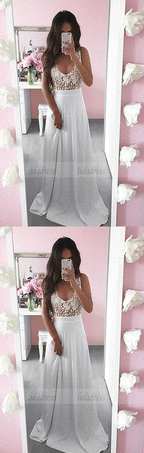 simple white deep v neck long prom dresses, modest a line party dresses with lace
