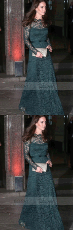 Lace Scoop Evening Dress,Long Sleeve Prom Dresses