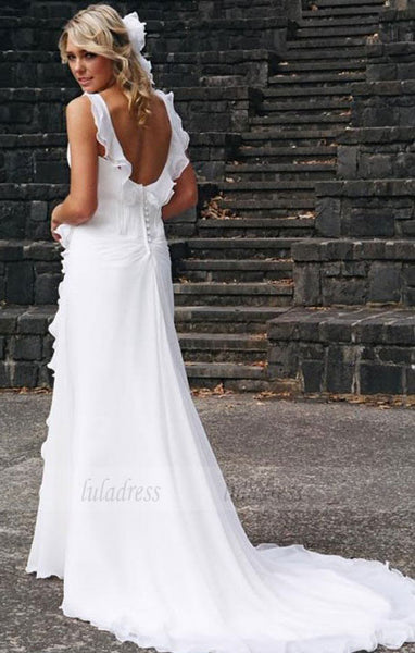 Beach Wedding Dresses,Bridal Dress with Train,Chiffon Wedding Dress,Ruffled Bridal Dress,BD99792