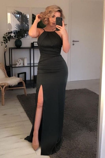 Chic Mermaid Black Prom Dress with Slit Online,PD21067