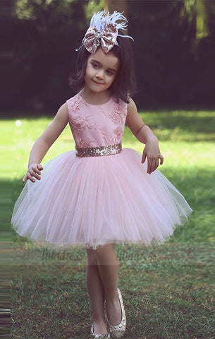 Tulle Lace-Applique Tutu Flower Scoop Pink Girls Dresses,BD99853