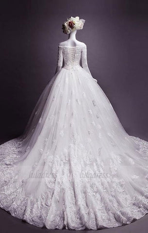 Fashion off-the-shoulder Appliques wedding dresses, classic Half Sleeves bride Dress