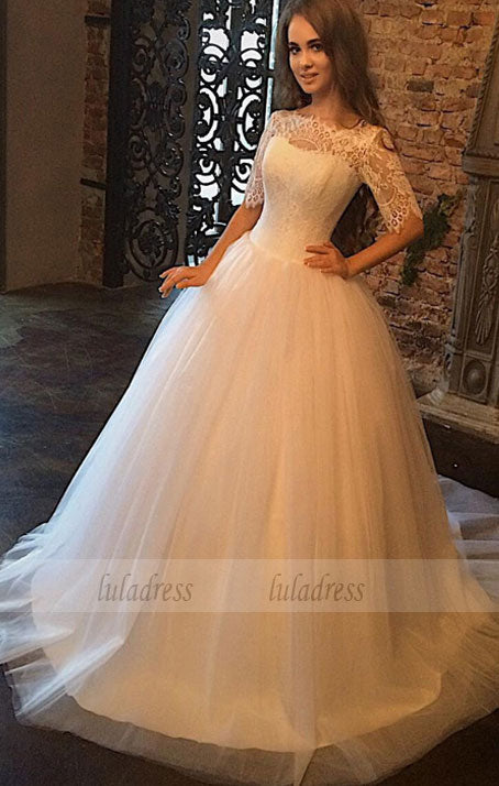 lace wedding dress,wedding gowns,Half Sleeve Wedding Dress,Ball Gown Wedding Dress