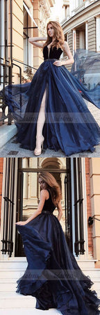 A-Line V-Neck Long Prom Dress Split Evening Dresses