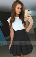 Short Homecoming Dress with Lace Bodice