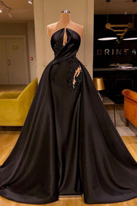 Sexy Strapless Black Appliques Prom Dress Long,PD21008