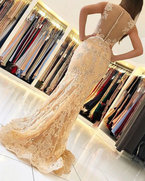 Elegant Mermaid Sleeveless Lace Prom Dresses Online,PD21088