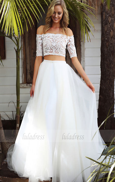 Short Sleeve Bridal Dress, Tulle Wedding Dress, Lace Wedding Dress