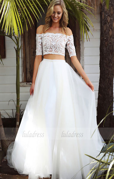 Short Sleeve Bridal Dress, Tulle Wedding Dress, Lace Wedding Dress,BD99443