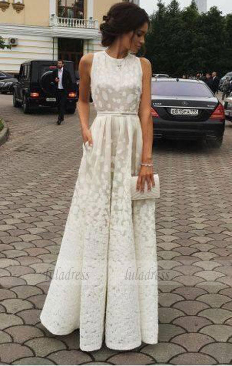 Charming Long Satin white Print Prom Dresses,BD99265