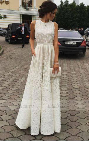 Charming Long Satin white Print Prom Dresses,BD99265