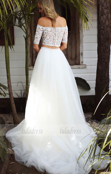 Short Sleeve Bridal Dress, Tulle Wedding Dress, Lace Wedding Dress,BD99443