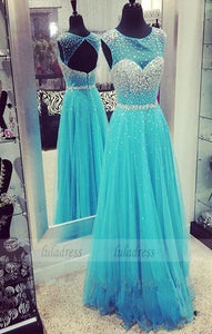 Sequins Evening Gown,Open Backs Evening Dress,Tulle Prom Dresses,BD99262