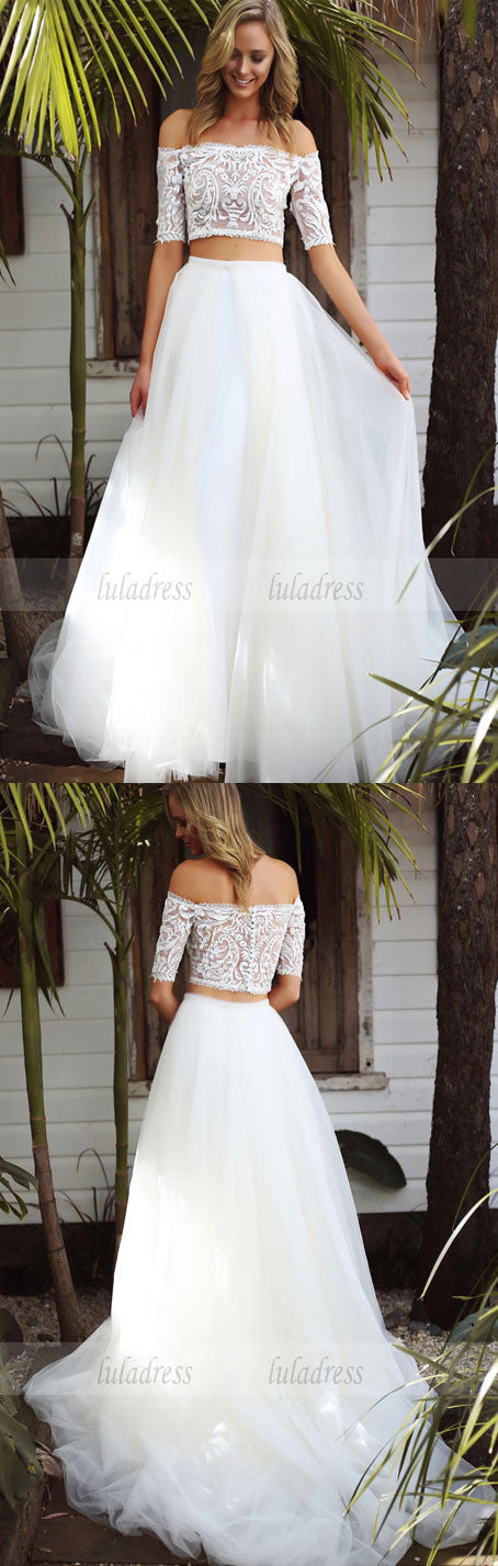 Short Sleeve Bridal Dress, Tulle Wedding Dress, Lace Wedding Dress