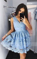 A-Line V-Neck Short Daffodil Homecoming Dress with Appliques